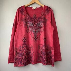 Live and Let Live Size 1X Red Black Whimsigoth Embellished Sweater Tunic Gothic